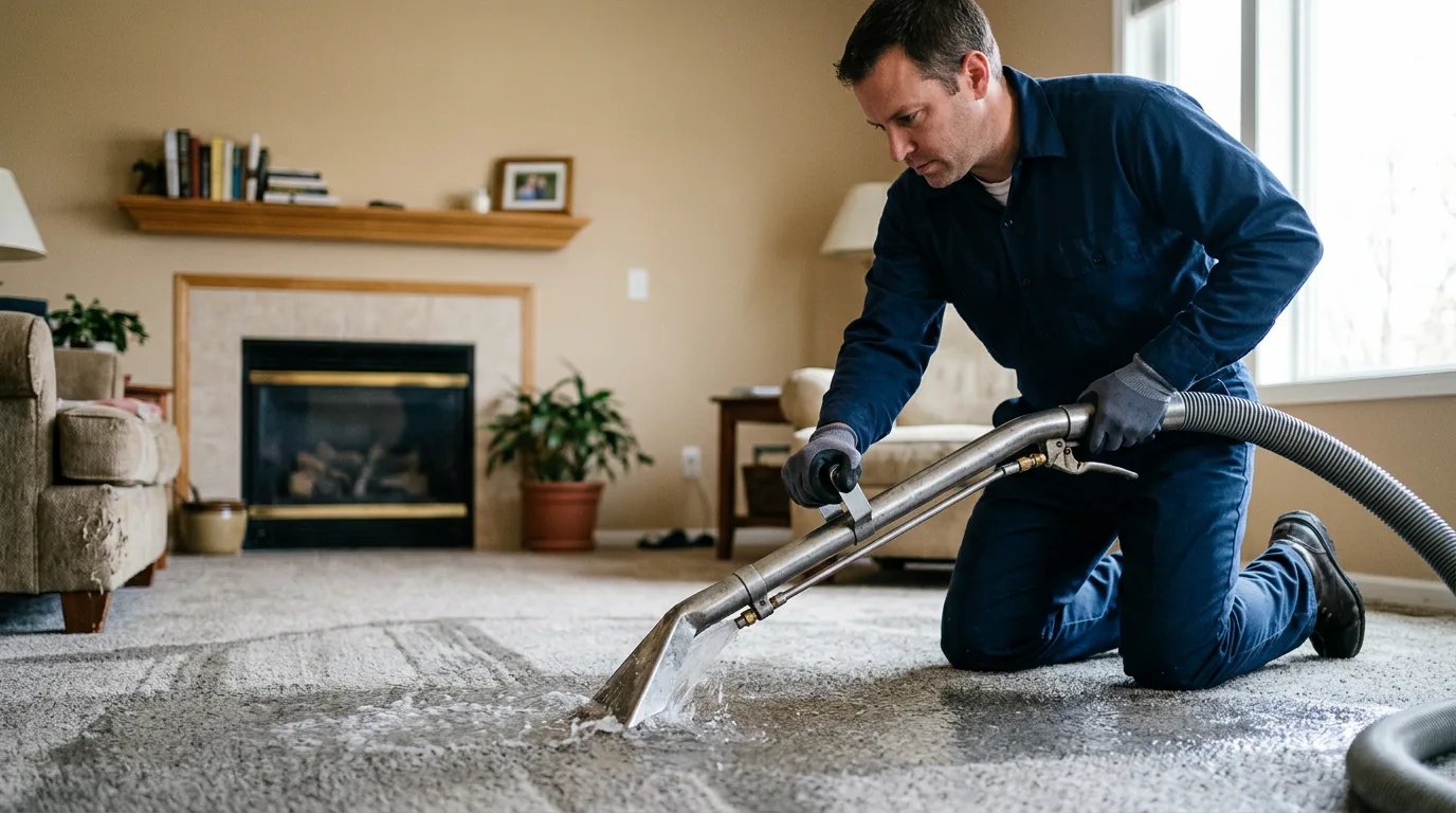 Water damage restoration technician working near Grandview, IN